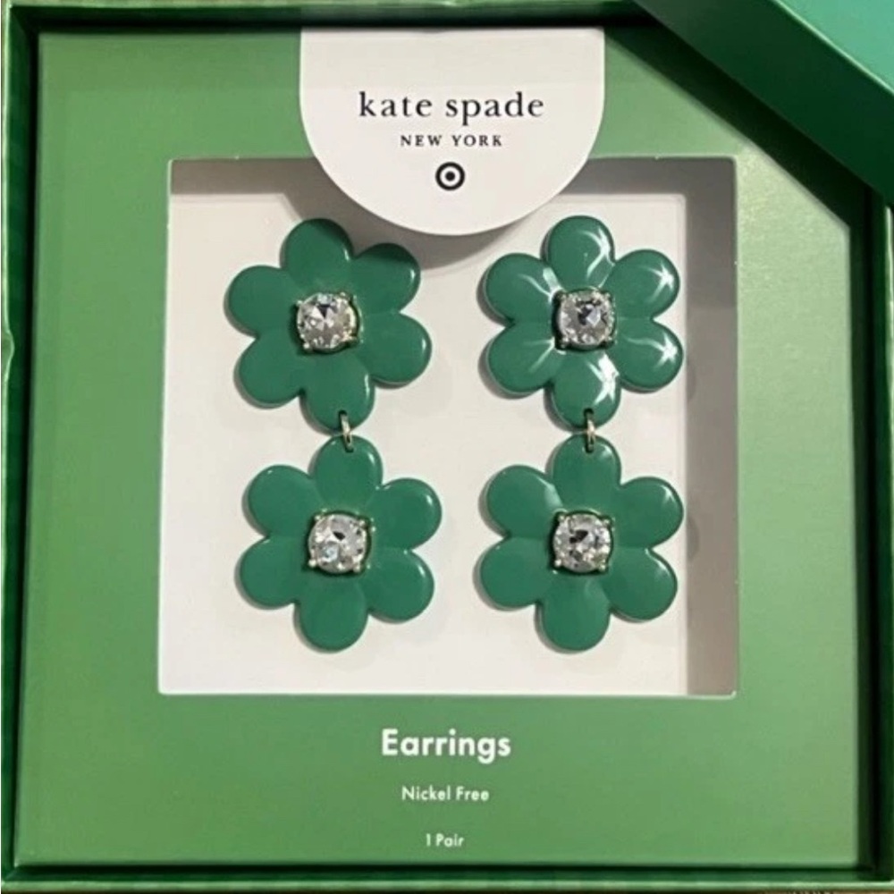 Kate Spade NIB New York X Target Floral Linear Earrings Green